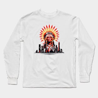 American Native Indian Chef In The Modern City Discovery Long Sleeve T-Shirt